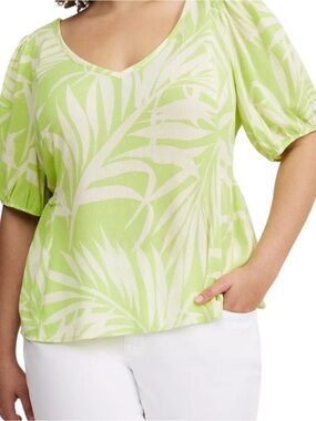 Torrid Size 1 Super Soft Tropical Tee Tie Back Neon Lime Green